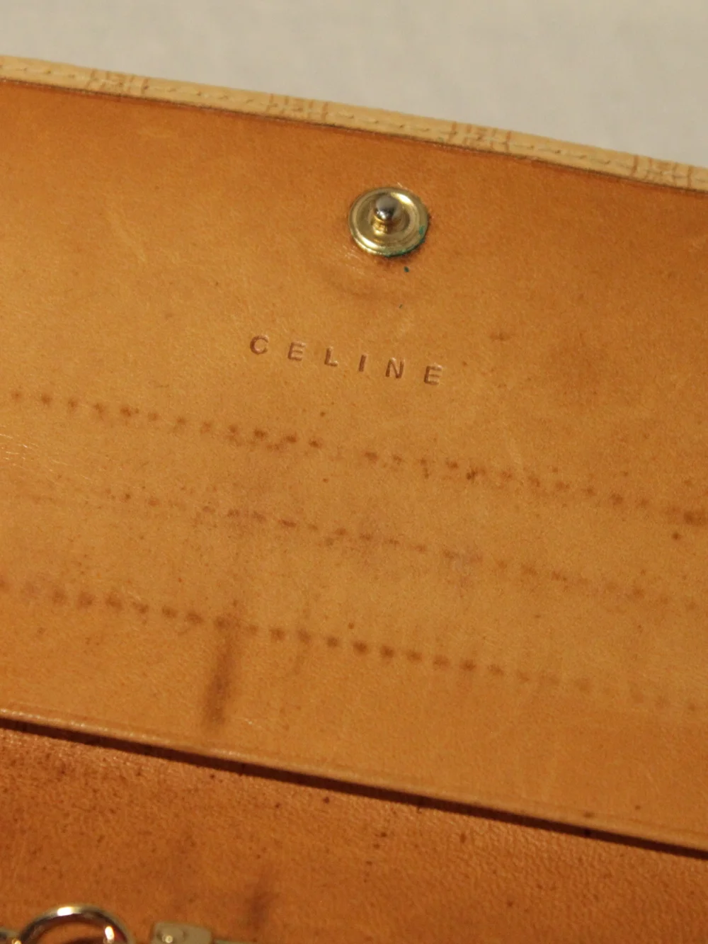 Celine Beige Tan Monogram Chain Clutch